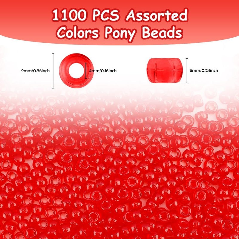 anpiwshjo Pony 1100 Pcs Plastic Beads for Crafts, Hair Beads for Braids (Trans-Red) - Image 2